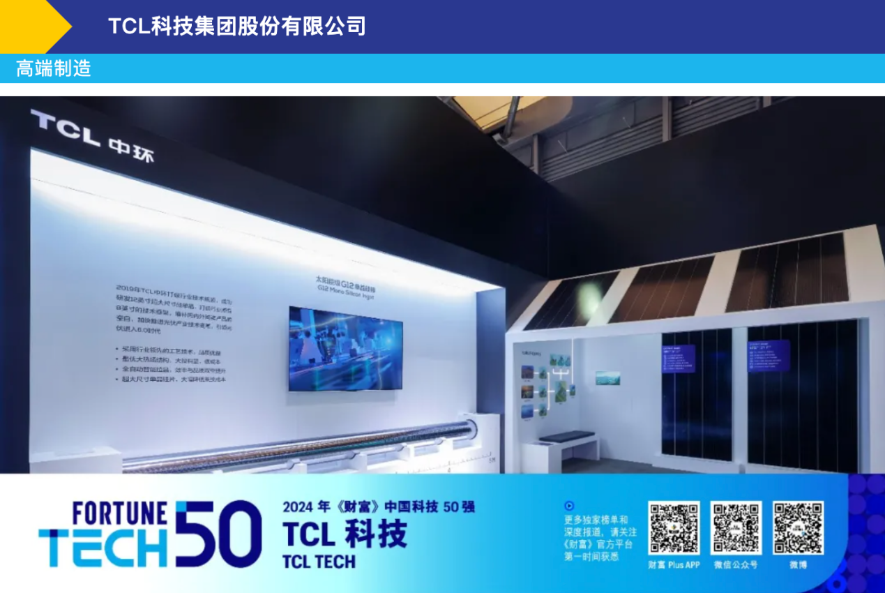 TCL 科技入选 2024《财富》中国科技 50 强，创新实力获国际认可